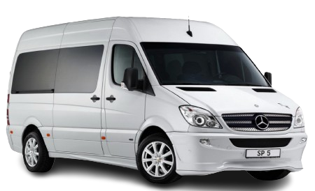 White Minibus Mercedes Sprinter - Transfer from Belgrade Airport to city